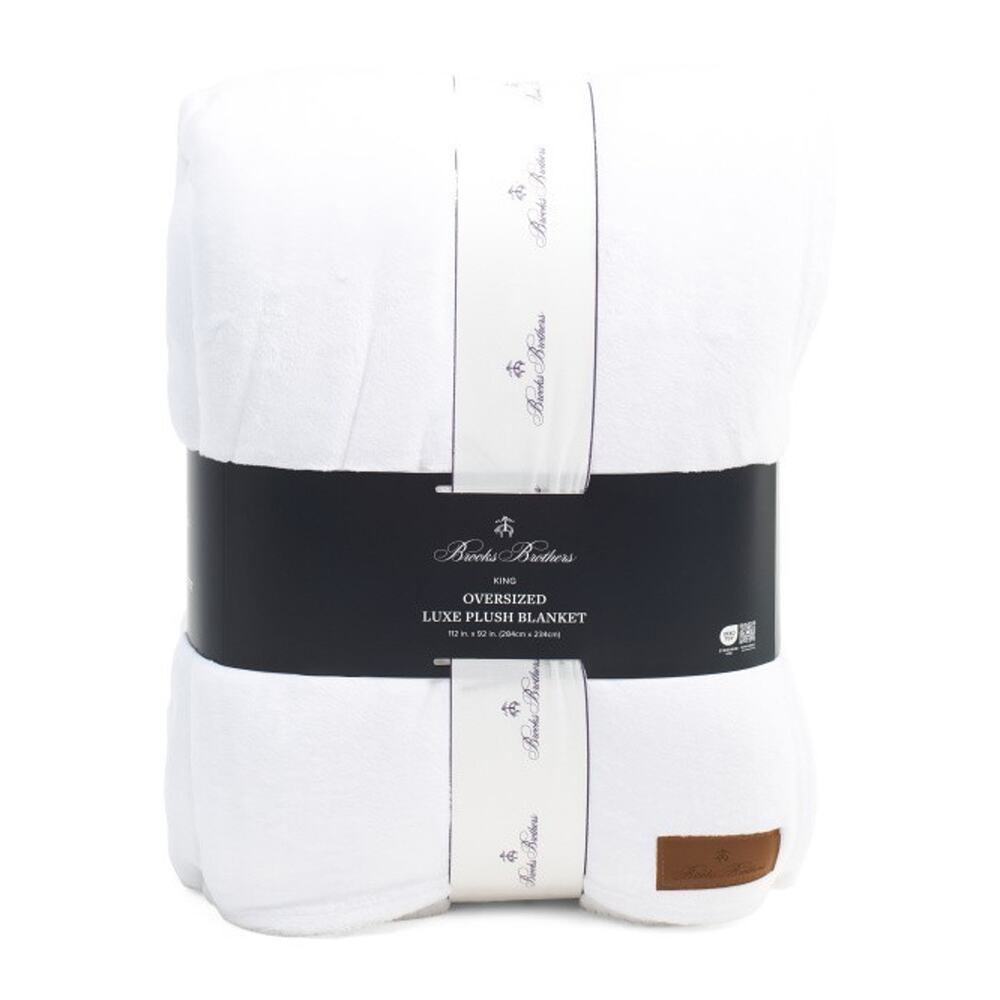 Brooks Brothers Full/Queen Oversized Luxe Plush Blanket White 98 in. x 92 in NEW